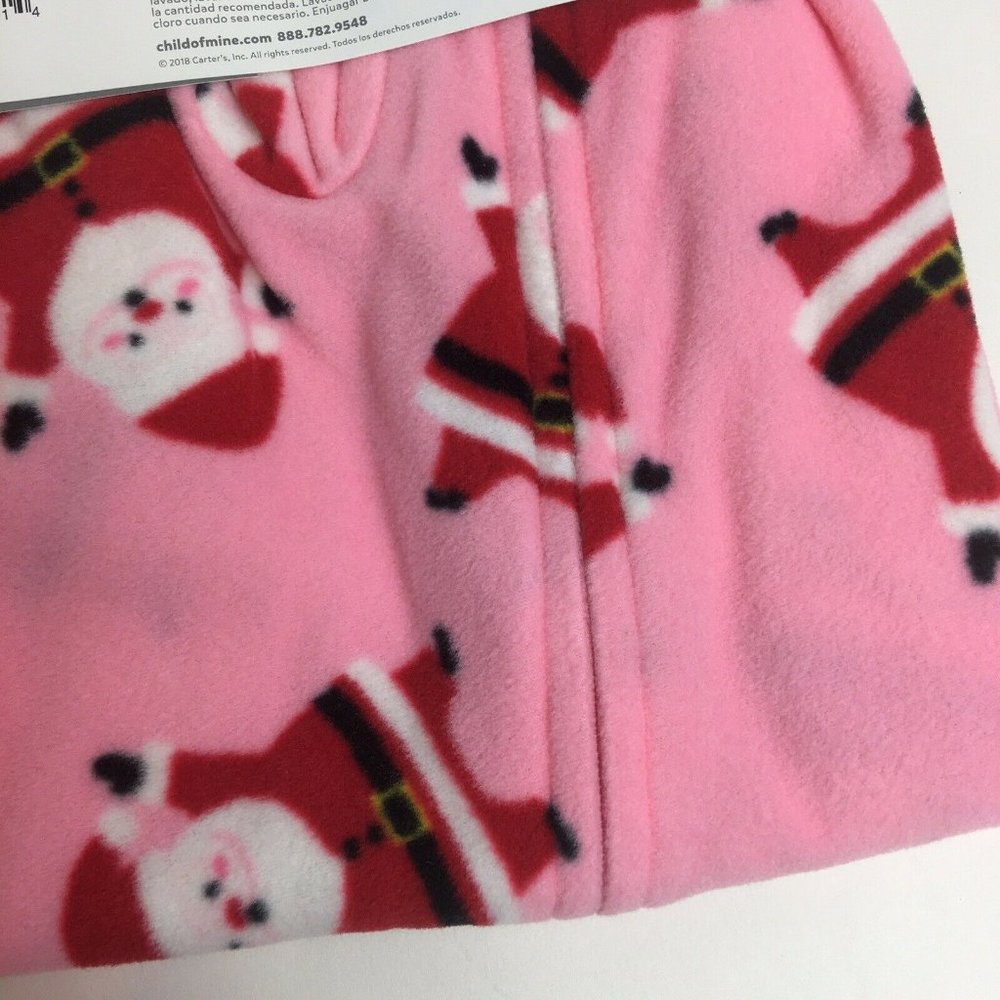 Carters Child of Mine 12 Month Fleece Footed Pajamas Pink Santa Sleeper X-Mas - Picture 11 of 12